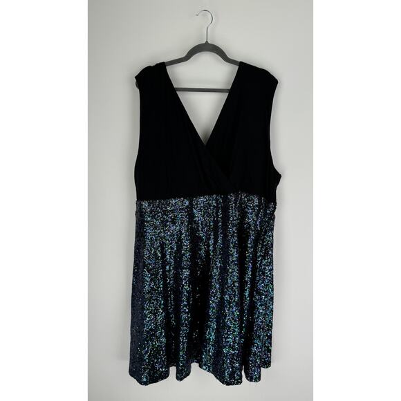 Torrid Special Occasion Black Sequin Skater Dress Womens Plus Size 30 V Neck - Picture 4 of 11